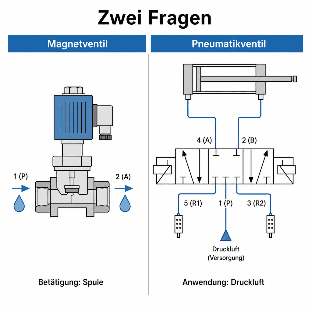 Magnetventil und Pneumatikventil: Betätigung versus Anwendung